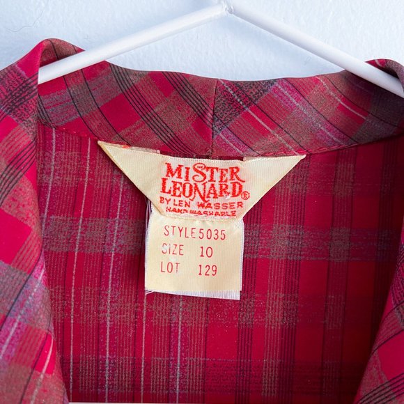 Vintage Mister Leonard  by Len Wasser Silky Red Plaid Button Blouse Faux Tie 10 - Picture 9 of 9